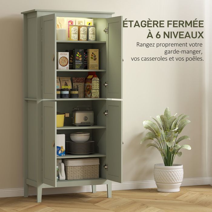 Buffet cuisine - HOMCOM - LED réglable et détecteur de mouvement - étagères réglables - MDF - 80 x 40 x 176,5 cm - vert