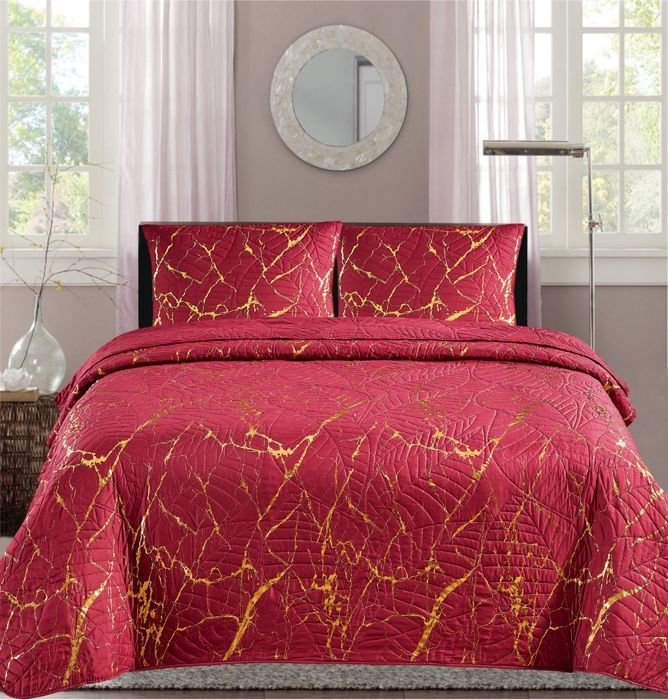 Colcha acolchoada - Christelle - 220 x 240 cm - Bordô e Dourado - 2 Fronhas - 100% Poliéster
