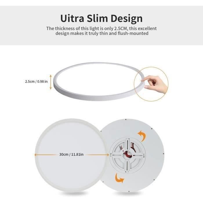 DORLINK Moderne LED-plafondlamp - 24W 6500K Ø30cm - IP44 Waterdicht Wit voor Keuken, Badkamer, Hal