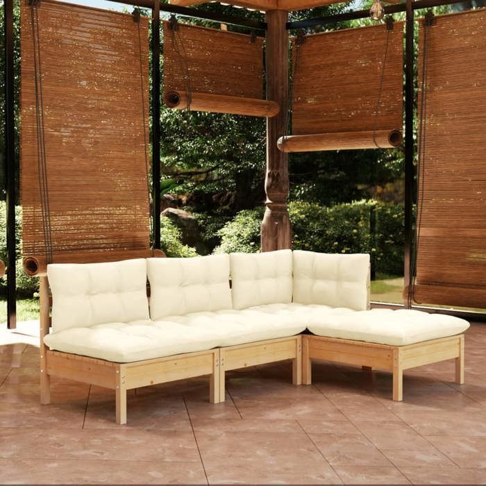 vidaXL Juego de salón de jardín de 4 piezas de madera maciza de pino con cojines, muebles de patio, muebles de exterior, muebles de jardín 3096298