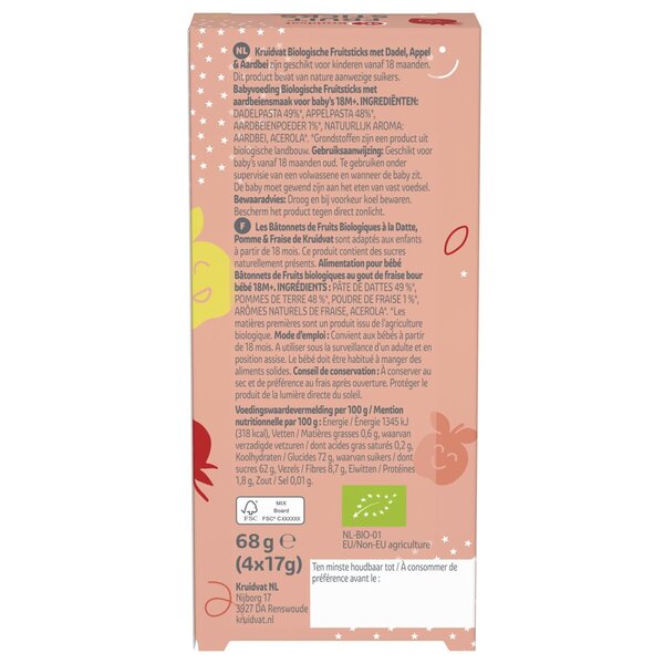 Kruidvat 18+M Bețișoare de fructe organice<br>68g