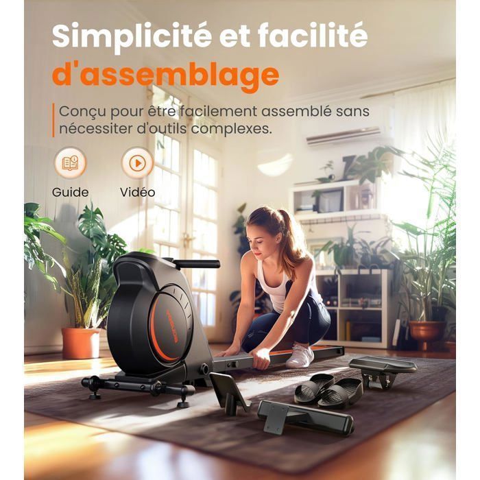 Remo Magnético Silencioso YOSUDA, 16 Níveis de Resistência, Aplicativo, Tela LCD, Capacidade de 160kg, Dobrável. Ideal para Exercícios Cardiovasculares em Casa.