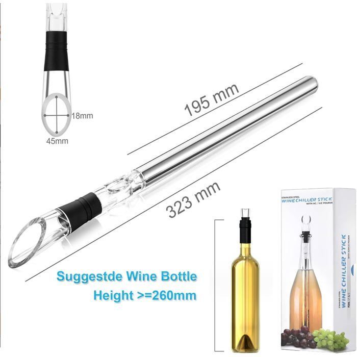 Enfriador de botellas de vino - DOK - Acero inoxidable - Varilla de enfriamiento - Boquilla para verter - Enfriamiento rápido