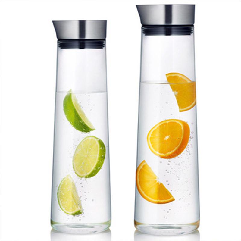 Brocca per succhi in vetro spesso Tazza per acqua fredda resistente al calore Bollitore di grande capacità Bottiglia per acqua fredda anti-perdita laterale con coperchio