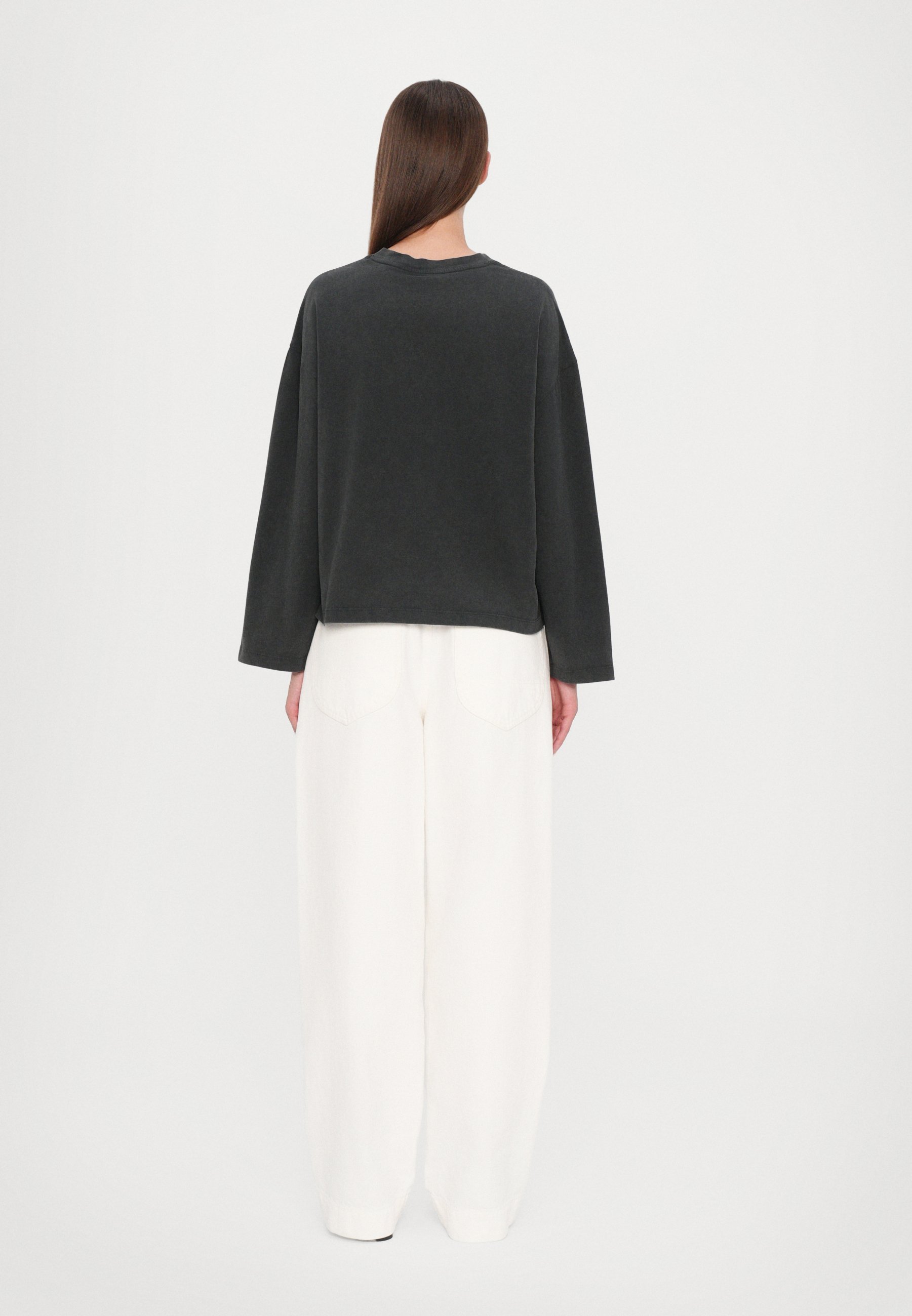 Top met lange mouwen en ronde hals - Zwart