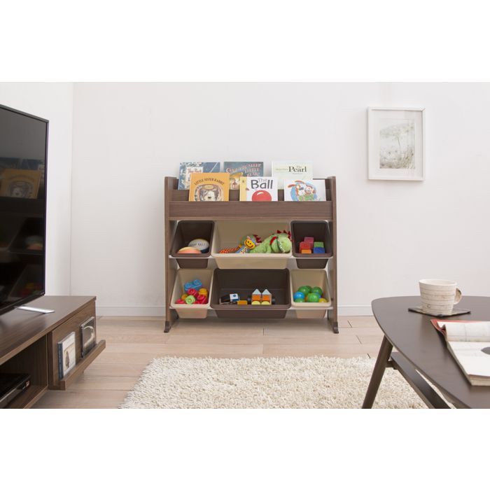 Iris Ohyama, Etagère pour jouets, Meuble, Bibliothèque pour enfant, 6 coffres -ETHR-26-Marron, L34.7 x P86.3 x H79.8 cm