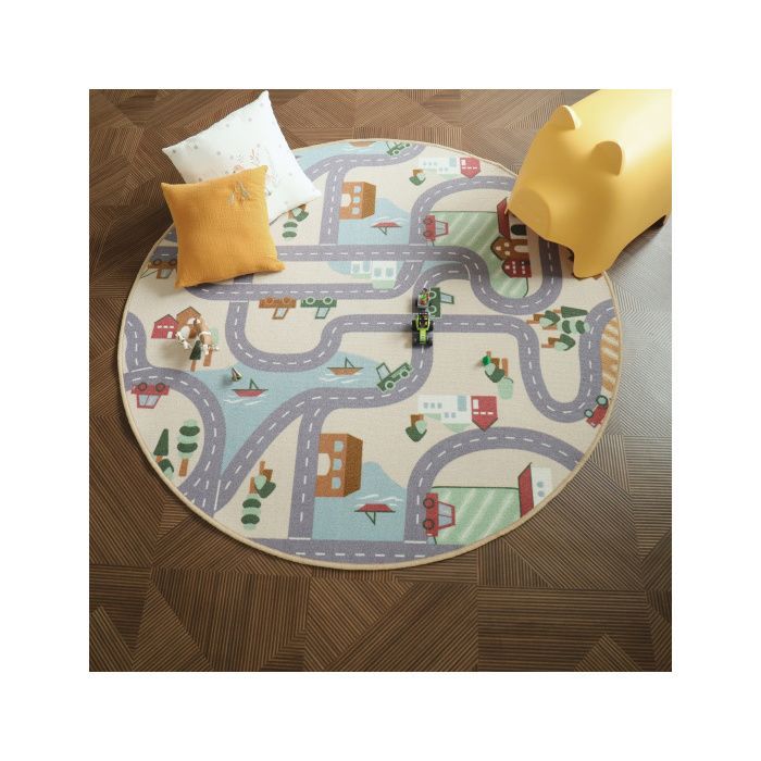 Alfombra de juegos redonda para niños - Pista de coches - Campo - Ø 150 cm