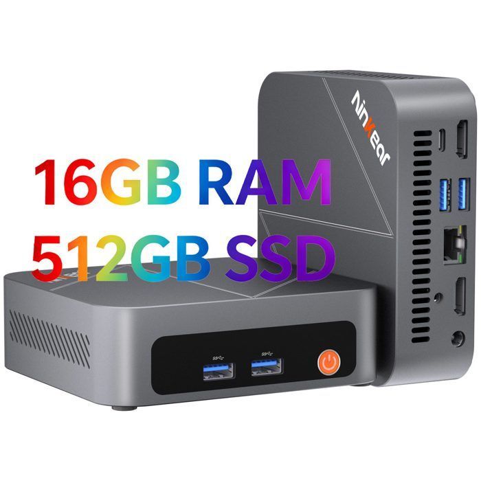 Mini PC Ninkear M7 Ryzen 5 7430U, 16 Go DDR4 + SSD NVMe 512 Go, carte graphique Radeon Vega 7, multi-écrans 4K/8K, Wi-Fi 6/BT5.2