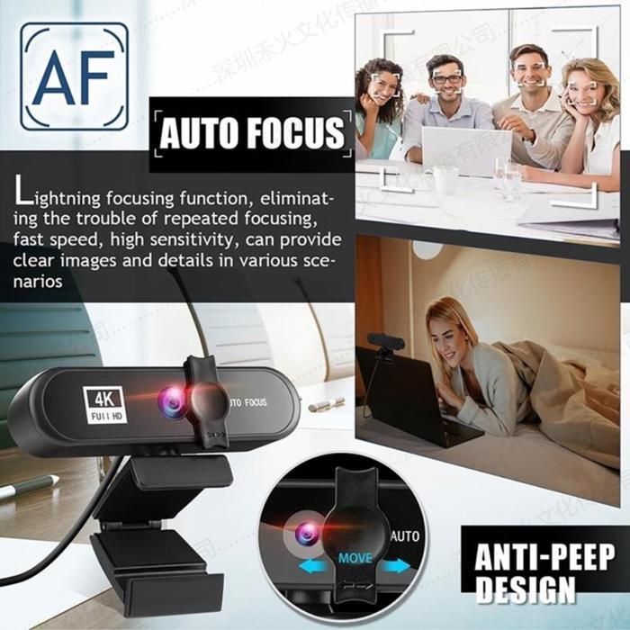 SURENHAP Webcam 4K ad alta definizione per riprese in diretta, con autofocus, alimentazione tramite unità USB, computer, modello 8802-2k, colore nero.