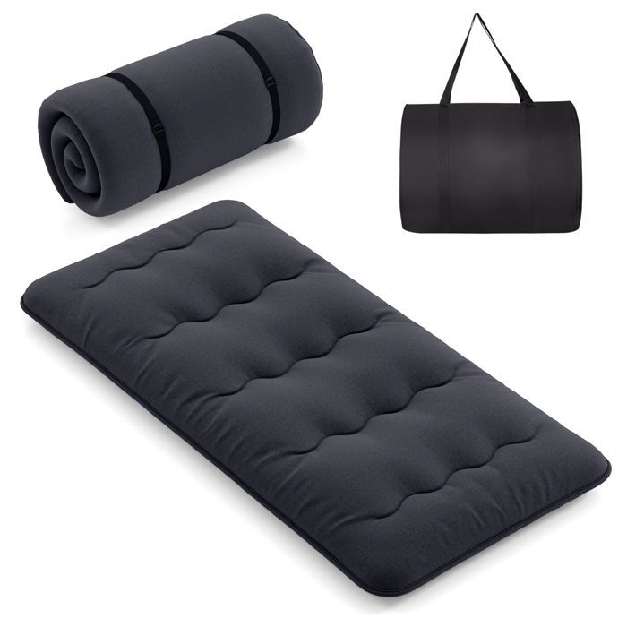 COSTWAY Futon Mattress 90 x 200 CM, Removable Washable Mattress Topper, Portable Floor Mattress with Carry Bag for Camping, Black