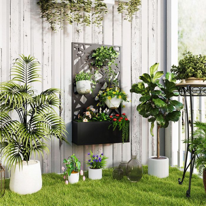 Planter with privacy screen/trellis - Outsunny - Flower box - dimensions: 61L x 23W x 113H cm