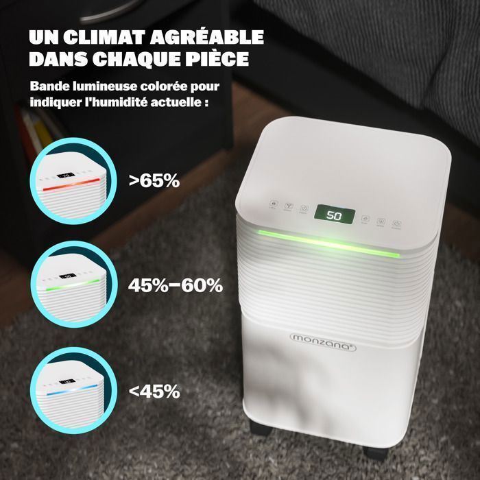 MONZANA® 12L/day Air Dehumidifier for 20m² Air Purifier for Allergy Sufferers 24h Timer for Indoor Bathroom