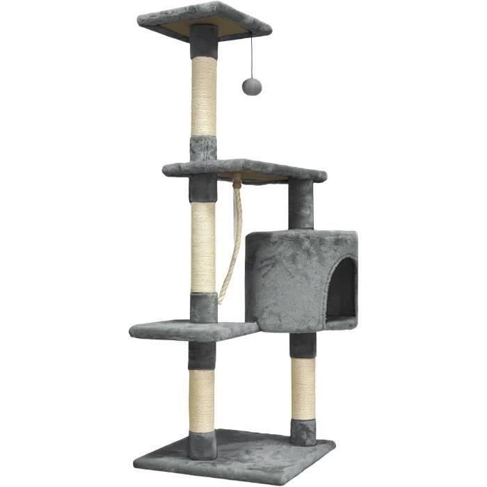 PALOMA Arbre à chat gris foncé 40 x 40 x 114cm -  3 plateformes, 1 corde, 1 niche , poteaux à griffer