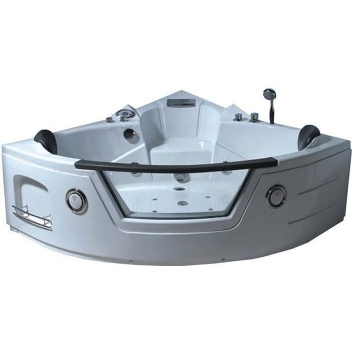 150 x 150 cm corner whirlpool bath with high-quality massage jets, Jacuzzi, Tenerife model. Hydromassage and chromotherapy. Radio, Waterfall.