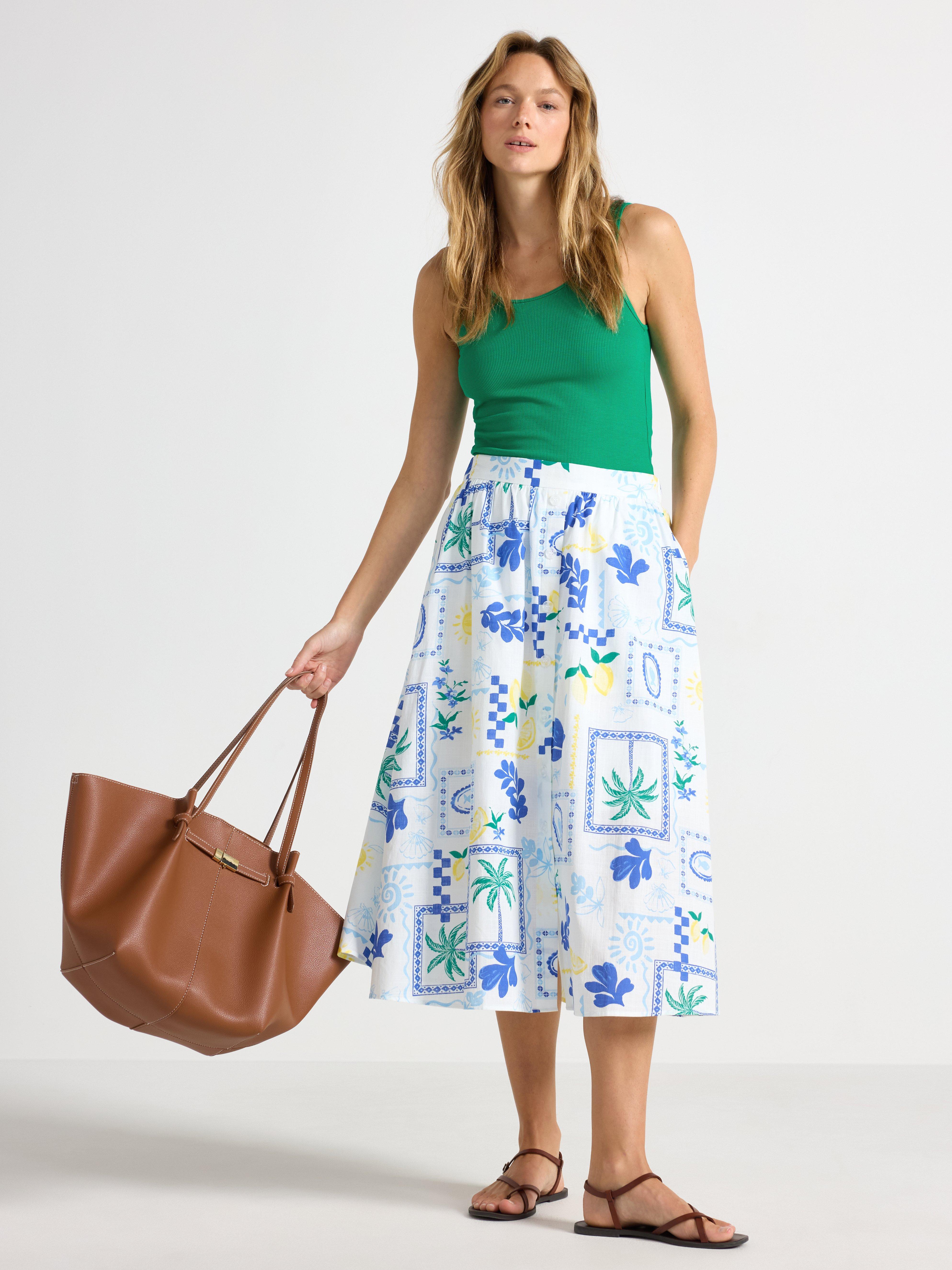 Falda midi color blanco roto