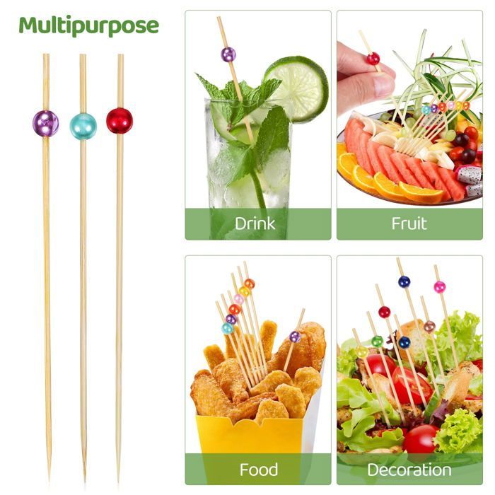 Accessoires pour barbecue - CUNEARY - Brochettes en bambou - 200 pièces - Cure-dent fantaisie - Jetable