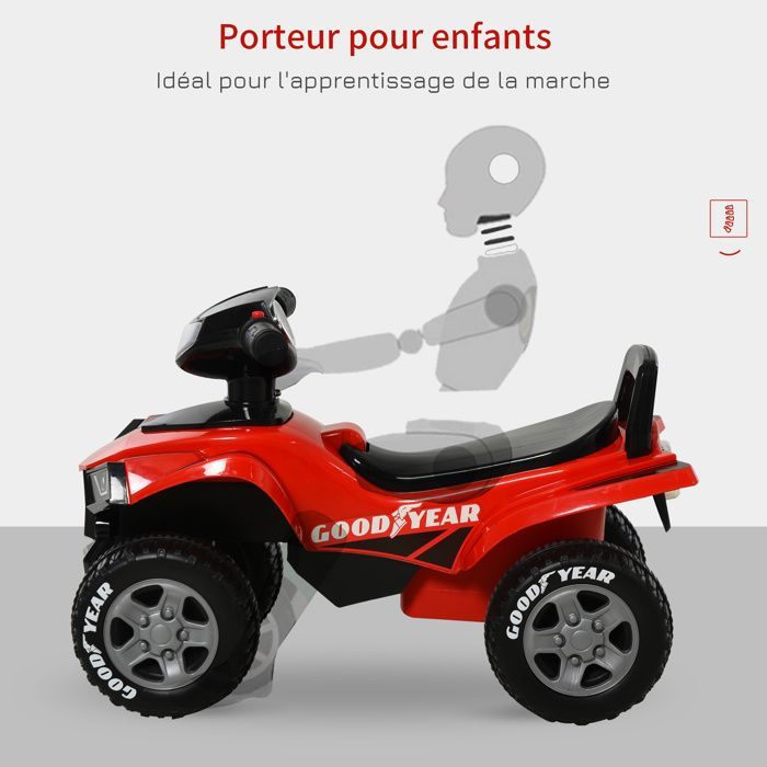 Παιδικό παιχνίδι με ποδήλατα - HOMCOM - Quad Bike για 18-36 μηνών με φως και ηχητικά εφέ - Παιχνίδι εξωτερικού χώρου - PP - 60x31x42cm - Κόκκινο και μαύρο