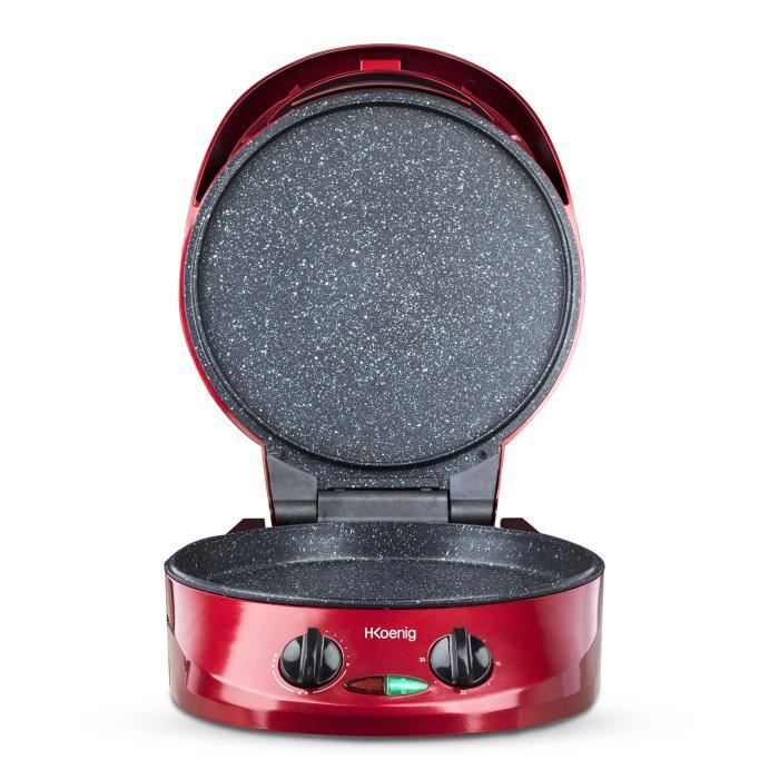 Appareil à tarte express HKOENIG - TRT180 - Four à Pizza - Multicuiseur Multifonction - Température jusqu'à 210°C - Rouge - 1800W