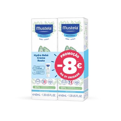 Mustela Hydra Baby -kasvovoidepakkaus, kosteuttava vauvan kasvovoide, 40 ml x 2