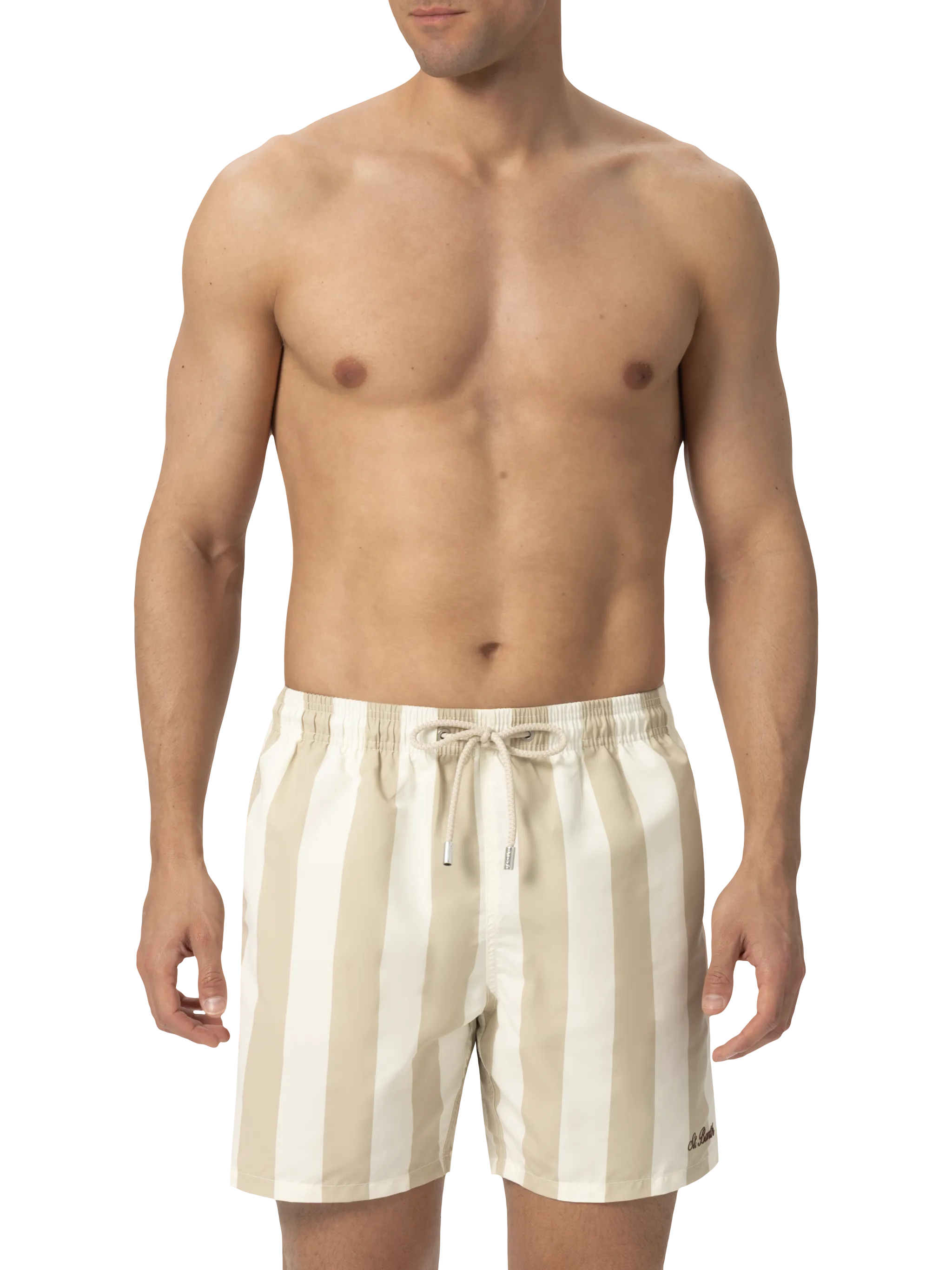 Costume mare lunghezza media Gustavia a righe con ricamo St. Barth