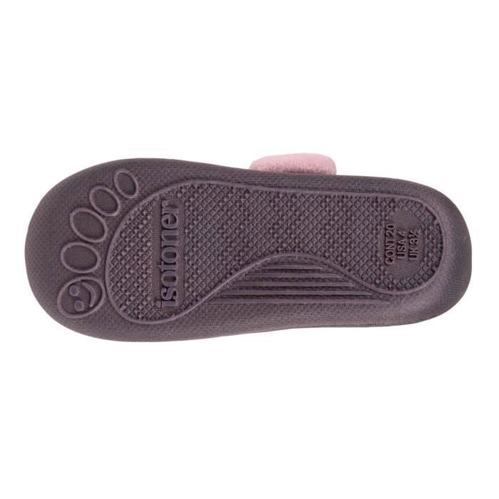 Pantuflas Isotoner para bebé niña, cierre de velcro, suela antideslizante, gris oscuro.