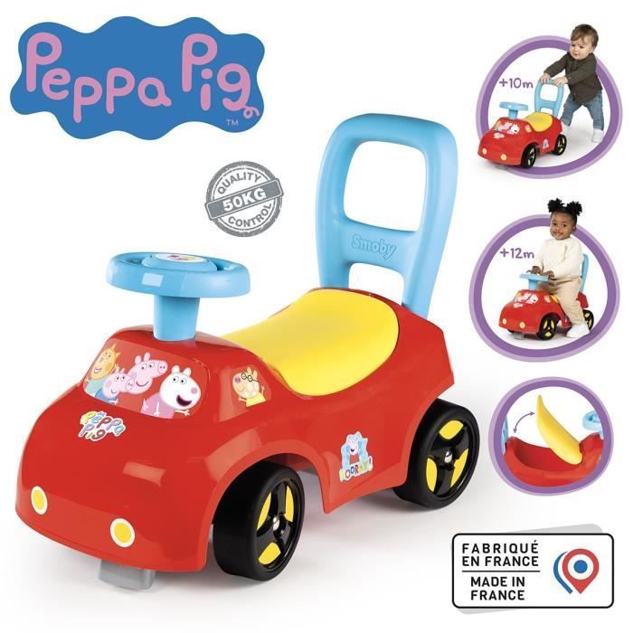 Smoby - Porteur auto enfant 2 en 1 - Peppa Pig - Coffre sous la selle - Dès 10 mois - Fabrication française