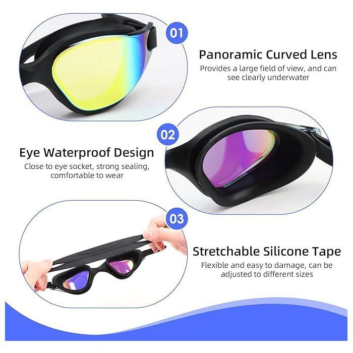 Lunettes de Natation , Lunette Piscine Avec Boîte Adulte Adolescents, Anti buée Anti UV Vision Nette Imperméable