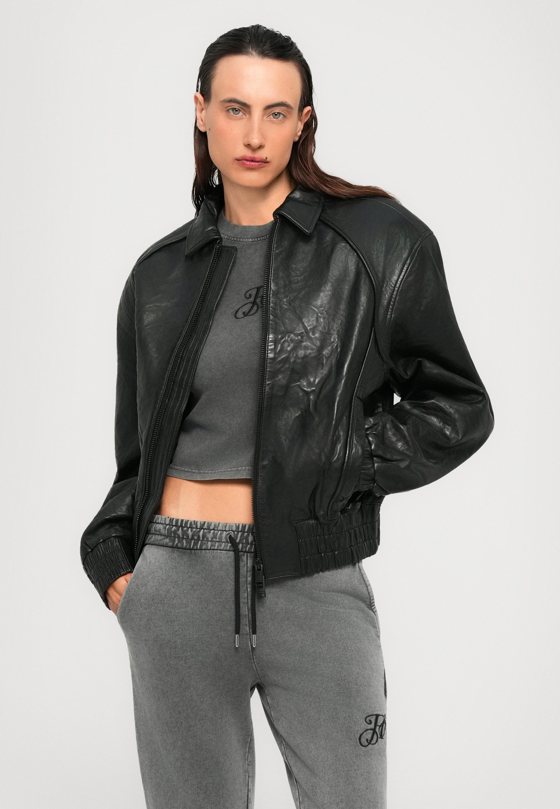 Han Kjøbenhavn CRUNCH BIKER JACKET - Leren jas - zwart