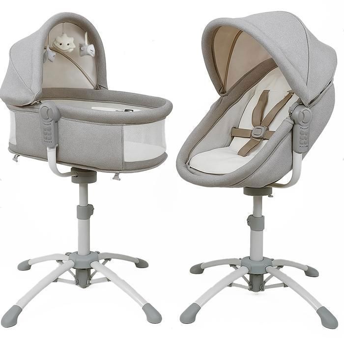 LOUNA multifonction 4 en 1 : BERCEAU, BALANCELLE ELECTRIQUE, CHAISE HAUTE TRANSAT.