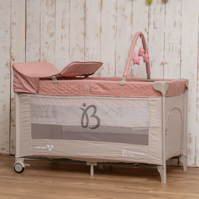 BEBELISSIMO - Baby travel cot - folding cot - from birth - Sleep tights - changing table and toys - pink