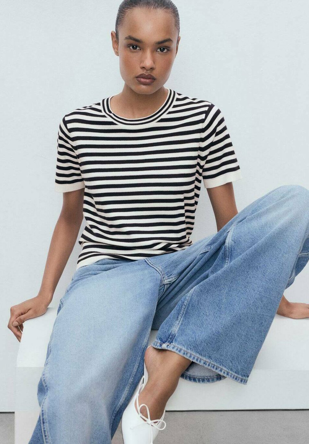Mango gestreept T-shirt met korte mouwen - Print - donkerblauw