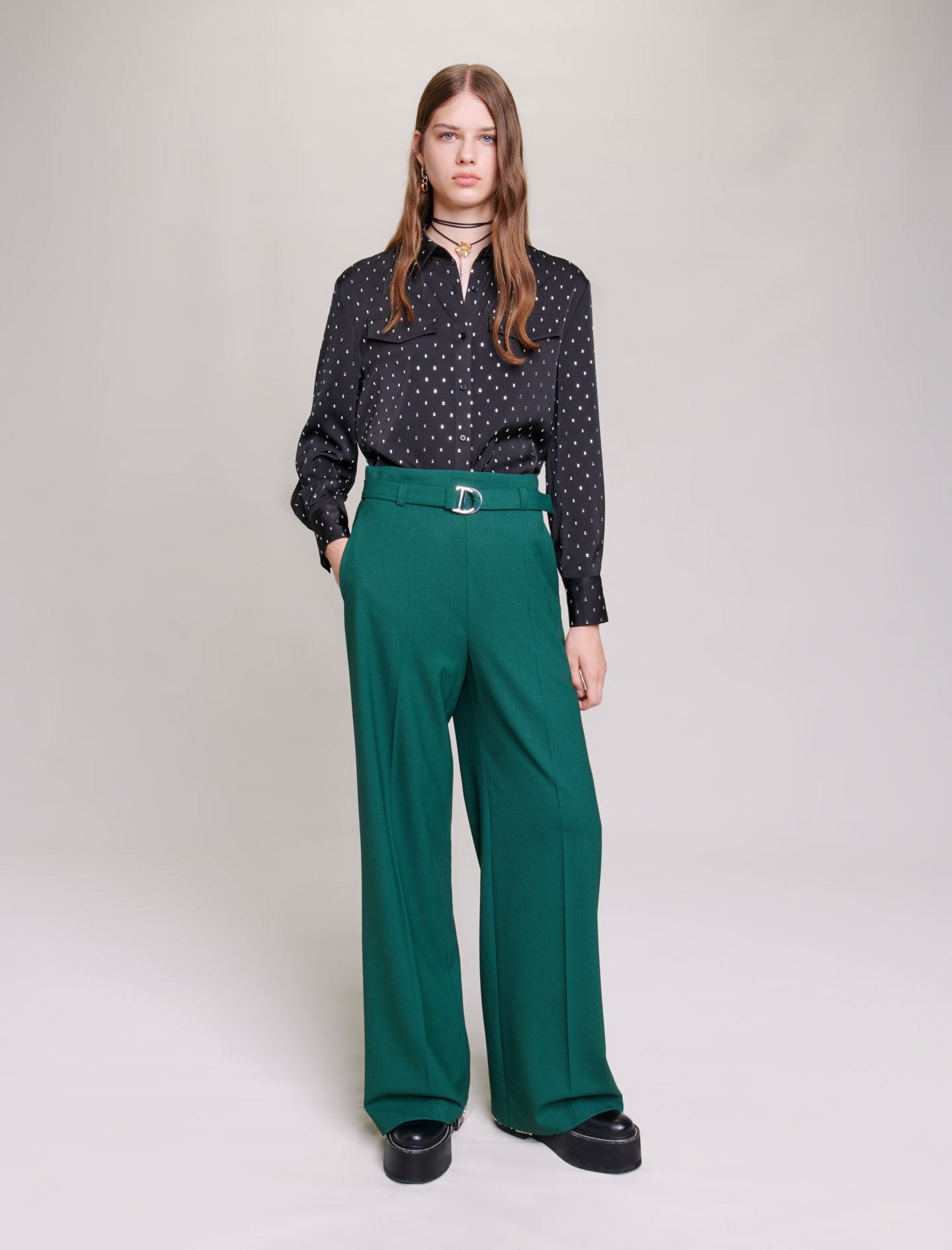 Satijnen blouse met strasssteentjes - Zwart