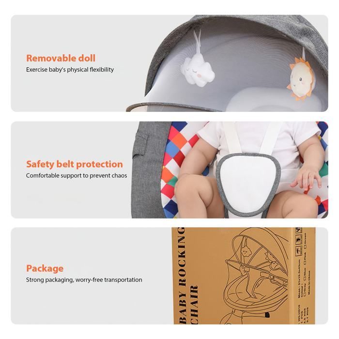 Balancelle bébé avec 5 vitesses de balancement, balançoire électrique bébé avec télécommande et minuterie musicale Bluetooth