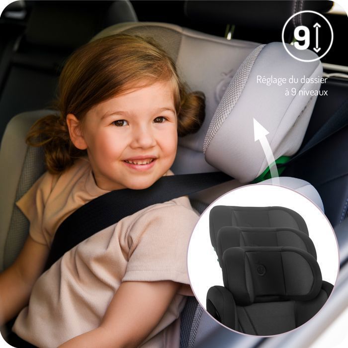 Seggiolino auto MoMi MEI - I-SIZE 100-150 cm - Gruppo 2/3 - ISOFIX - Schienale regolabile in 9 posizioni - Fino a 36 kg - Nero