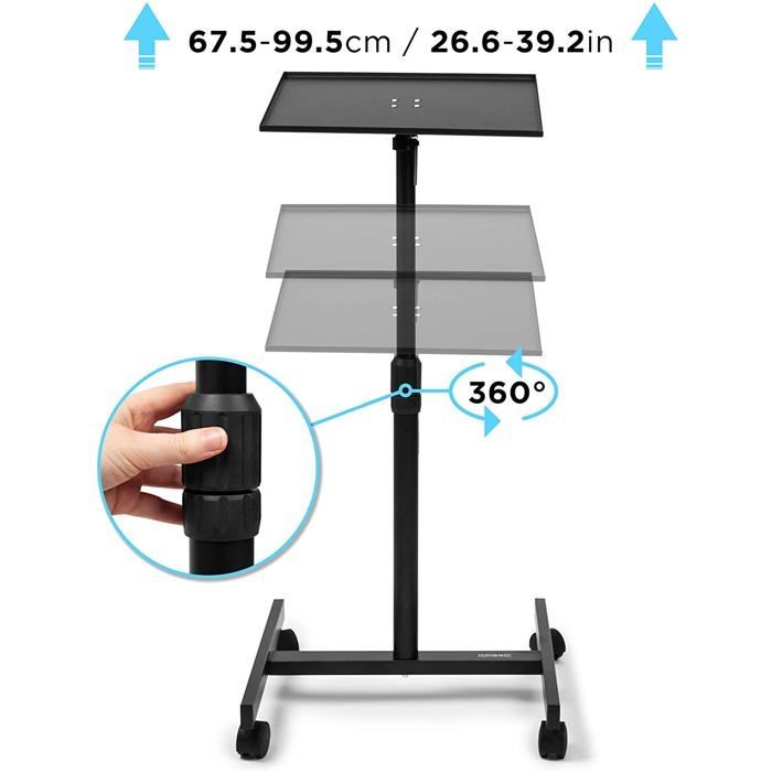 Duronic WPS20 Projector Stand Laptop Multi-purpose Table on Wheels Adjustable Height 67-99 cm Manual Capacity
