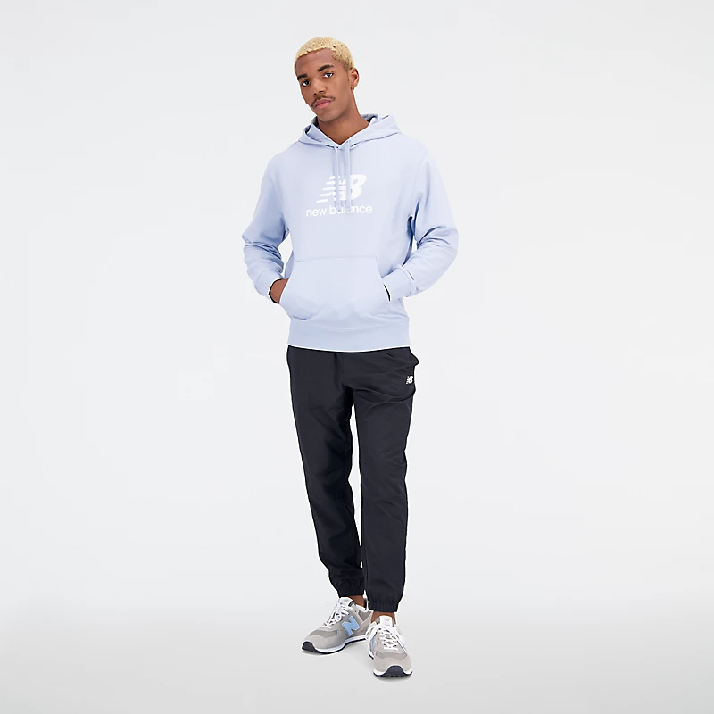 Blu con cappuccio in tessuto Essentials Stacked Logo French Terry - GRIGIO ARTICO CHIARO