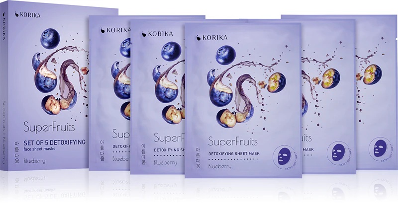KORIKA SuperFruits Боровница - Сет од 5 детоксикујућих маски за лице - сет маски за лице по сниженој цени са детоксикујућим ефектом боровнице