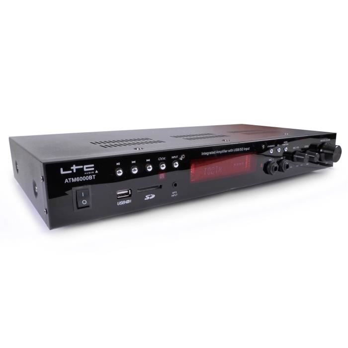 LTC ATM6000BT HiFi Stereo Versterker - 100W USB/SD/MP3/Bluetooth & Karaoke met 2 bedrade microfoons