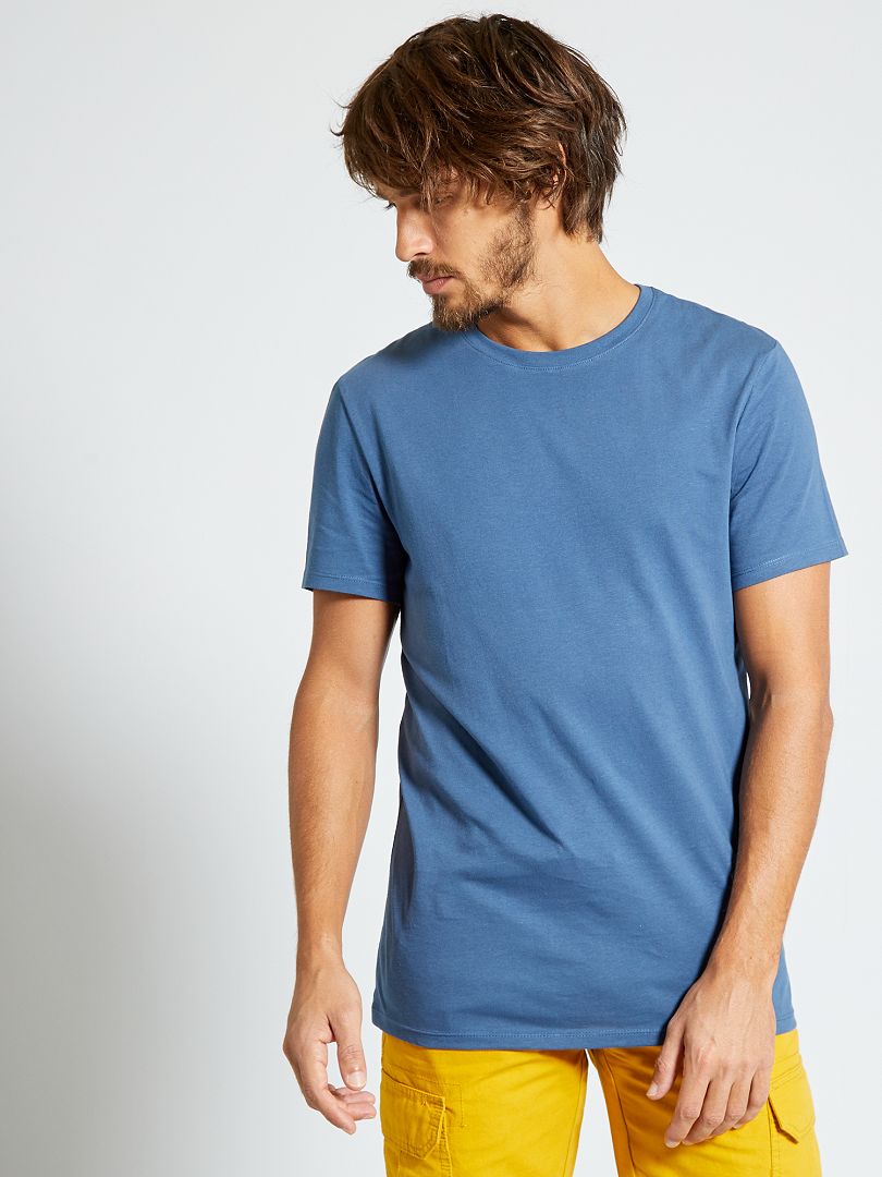 Camiseta de malha lisa com corte reto - AZUL