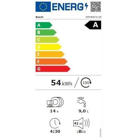 Lave-vaisselle tout encastrable BOSCH SMH6ECX12E SER6 - 14 couverts - 42 dB - porte à glissières - Classe A - tiroir à couverts