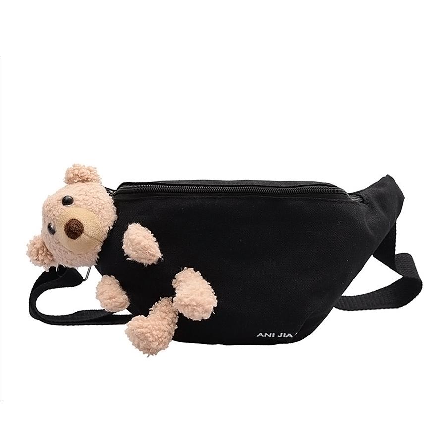 Sac bandoulière femme en toile, petit sac poitrine, sac messager tendance avec pendentif ours, sac banane décontracté