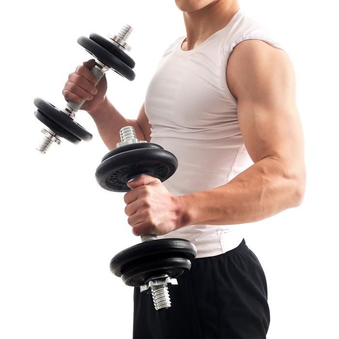 Juego de mancuernas ajustables para entrenamiento con pesas SONGMICS, con 8 discos y barra de extensión SYL20LBKV1