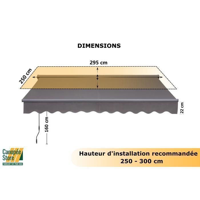 Handmatig uitschuifbaar zonnescherm met cassette, grijs, 3 x 2,5 m – Uitschuifbaar zonnescherm voor terras, balkon en tuin