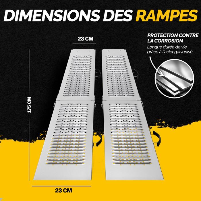 MONZANA® Juego de 2 rampas de carga plegables de acero galvanizado, carga máxima 200 kg por rampa, superficie antideslizante.