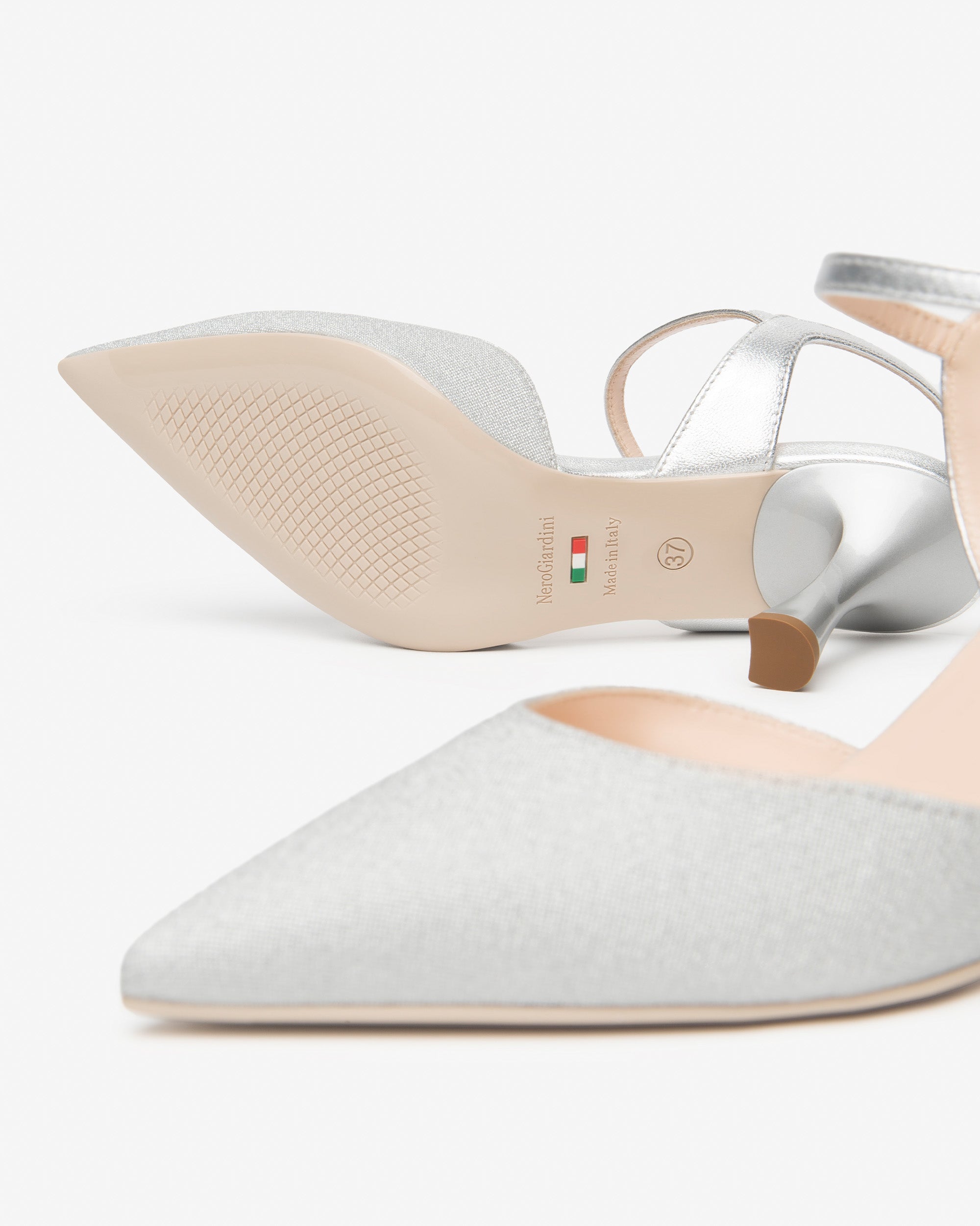 Damen-Slingback aus Leder und Stoff
