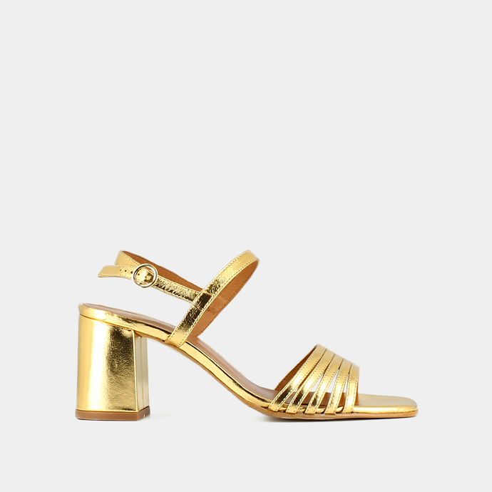 Sandales à bouts carrés et brides  en cuir métallisé or