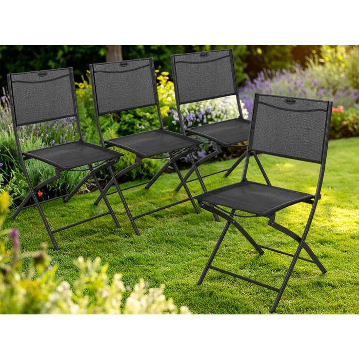Conjunto de 4 cadeiras de jardim dobráveis Modula em metal, cinza antracite/grafite - Hesperide
