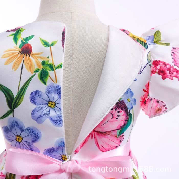 Vestido de verano de fibra para niñas, tutú de tul floral, conjunto de princesa para fiesta de cumpleaños, rosa