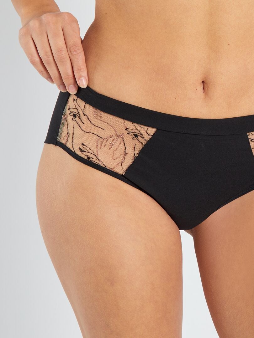 'Sans Complexe' iriserende geborduurde tule culottes - ZWART