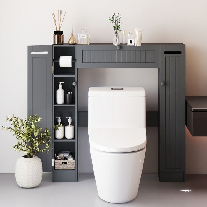 COSTWAY Kylpyhuonekaappi Säädettävillä Hyllyillä ja WC-paperitelineellä, 89 x 19,5 x 99 cm, Harmaa